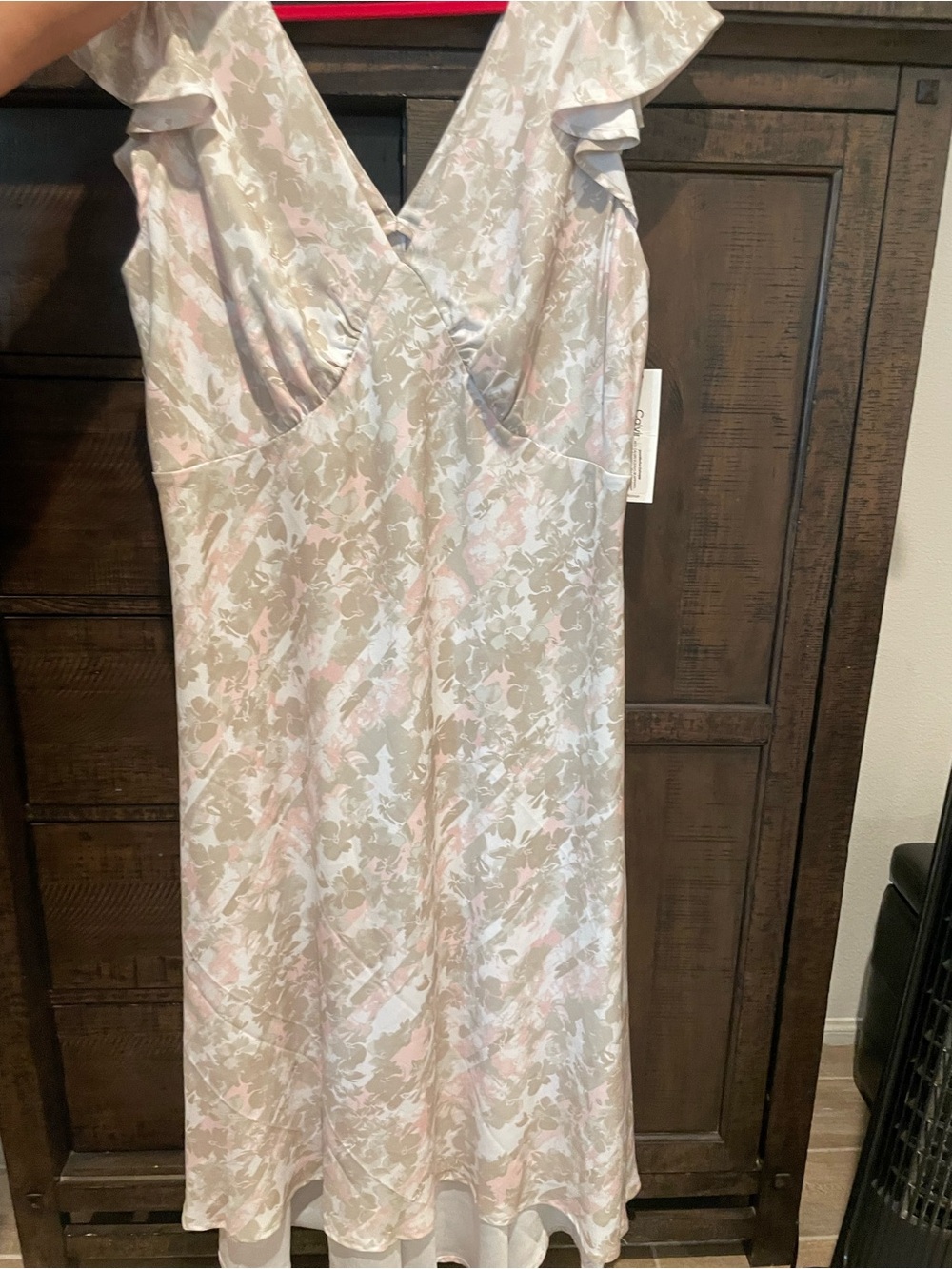 Calvin Klein Pale Pink and Cream Floral Maxi Slip Dress